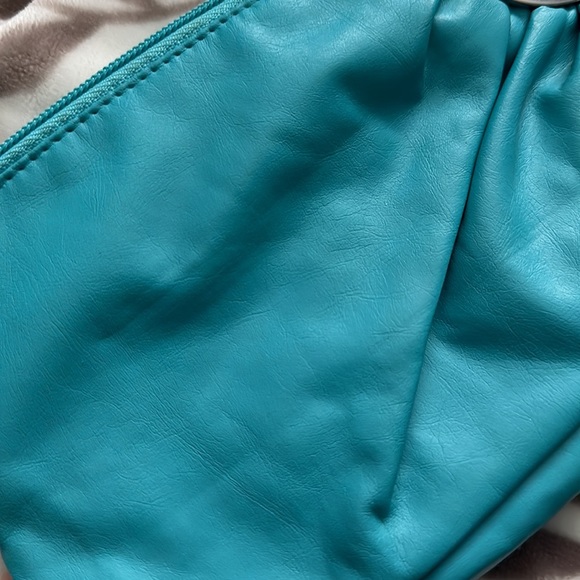 Turquoise Coin Pouch (Vinyl type Material) Interior has a zipper pouch area - Picture 11 of 11
